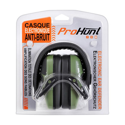Casque anti-bruit Verney-Carron pour chasse, protection auditive avec atténuation SNR de 25 décibels, conforme aux normes EN352-1 et EN352-4, couleur kaki ou orange blaze, design pliable, entrée audio pour talkie-walkie ou téléphone, amplification sonore des voix et bruits naturels, idéal pour protection lors de séances de tir, fabricant prestigieux d'accessoires de chasse en France.