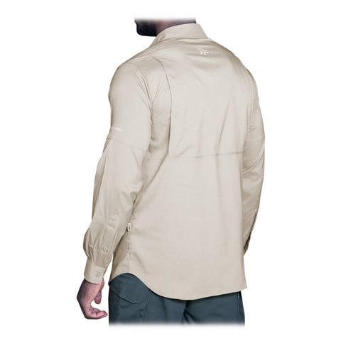 Chemise tactique METE PRIME avec design épuré, poches poitrine, fabriquée avec tissu élasthane et lycra MECTSTOPFLEX, confortable, légère, flexible, résistante, ventilation dans le dos, manches retroussables, idéale pour pratiques sportives et utilisation toutes saisons.