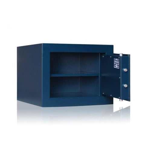Image of Elite branded fire-resistant home safe with double walls, VDMA Class B security features, 4 locking cylinders, and anti-theft handle for wall and floor mounting. This high-security safe includes an interior shelf and advanced locking mechanisms ideal for homes and offices.