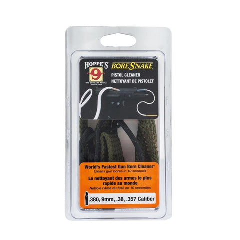 Cordon de nettoyage Boresnake pour canon de pistolet et revolver, avec éléments de nettoyage en laiton, construction fibre douce et absorbante, compatible calibres 22LR, 38, 9 mm et .45, écouvillon métallique intégré et embout métal pour passage rapide, idéal pour un nettoyage efficace, rapide et doux des armes à feu.