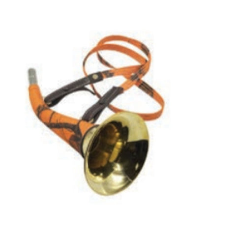 Corne Plate Januel en laiton gainée orange camo, accessoire musical sous blister, design camouflage robuste pour performances en extérieur et événements musicaux