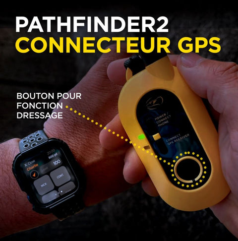 Dogtra PATHFINDER2 GPS and training collar for dogs, featuring vibration, LED light, up to 10 km range, waterproof design, suitable for small to large dogs, with app connectivity and no subscription needed.