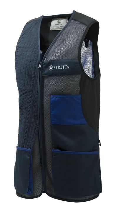 Gilet Beretta Uniform Pro 20.20 pour tir sportif, respirant et ajustable, conçu avec un filet 3D élastique pour une ventilation optimale et un confort supérieur, idéal pour les compétitions de tir, featuring poches avant extensibles et bande d'épaule en microsuède perforée