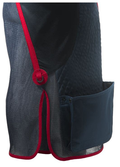 Gilet Beretta Uniform Pro 20.20 pour tir sportif, respirant et ajustable, conçu avec un filet 3D élastique pour une ventilation optimale et un confort supérieur, idéal pour les compétitions de tir, featuring poches avant extensibles et bande d'épaule en microsuède perforée