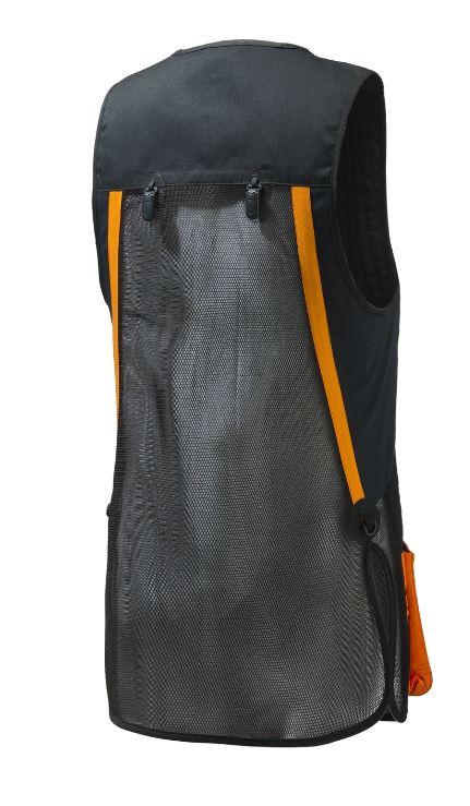 Gilet Beretta Uniform Pro 20.20 pour tir sportif, respirant et ajustable, conçu avec un filet 3D élastique pour une ventilation optimale et un confort supérieur, idéal pour les compétitions de tir, featuring poches avant extensibles et bande d'épaule en microsuède perforée