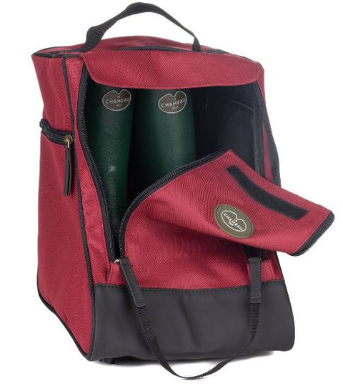 Sac à bottillon beige Le Chameau Iris, élégant et pratique pour transporter et ranger des bottillons, fabriqué en textile avec des renforts en cuir, idéal pour sécuriser vos bottines dans le coffre de votre voiture sans les salir