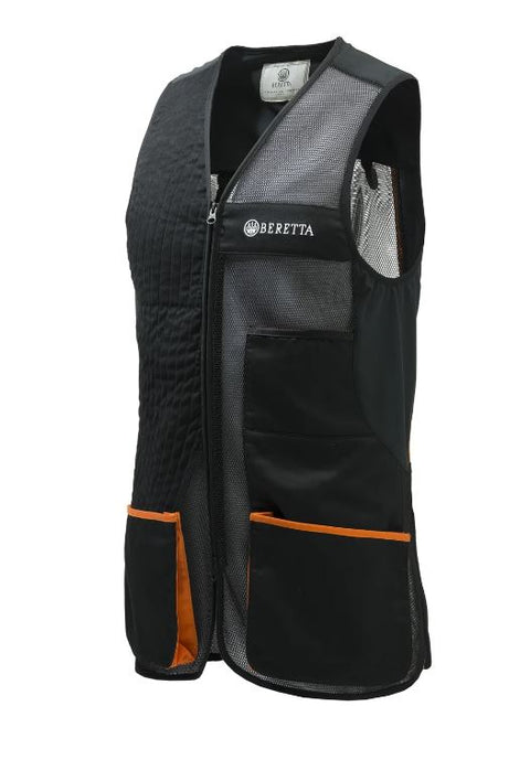 Gilet Beretta Uniform Pro 20.20 pour tir sportif, respirant et ajustable, conçu avec un filet 3D élastique pour une ventilation optimale et un confort supérieur, idéal pour les compétitions de tir, featuring poches avant extensibles et bande d'épaule en microsuède perforée
