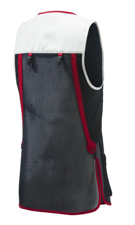 Gilet Beretta Uniform Pro 20.20 pour tir sportif, respirant et ajustable, conçu avec un filet 3D élastique pour une ventilation optimale et un confort supérieur, idéal pour les compétitions de tir, featuring poches avant extensibles et bande d'épaule en microsuède perforée