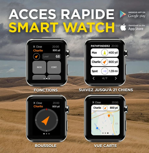 Dogtra PATHFINDER2 GPS and training collar for dogs, featuring vibration, LED light, up to 10 km range, waterproof design, suitable for small to large dogs, with app connectivity and no subscription needed.