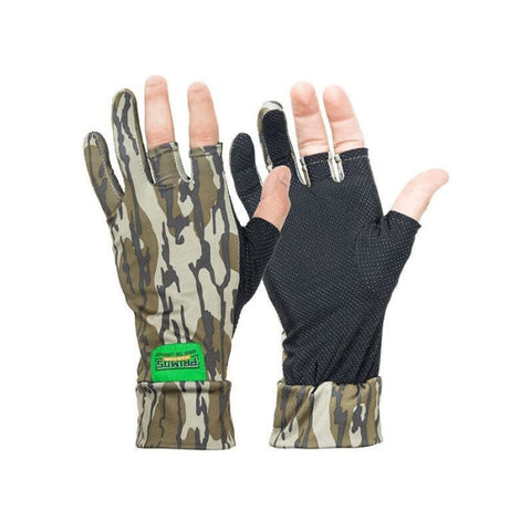 Gants ultralégers stretch antidérapants, respirants avec manchette allongée et trois doigts coupés pour une meilleure dextérité, coloris camouflage Mossy Oak Original Bottomland, idéals pour activités en extérieur et chasse