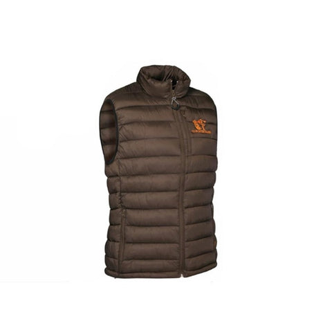 Gilet de chasse matelassé Club Interchasse Philibert marron ou orange, 100% polyamide déperlant, garnissage duvet et plume de canard, avec poches zippées, tailles S à 3XL
