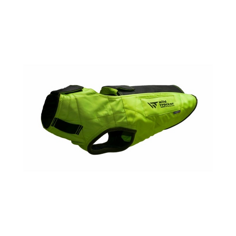 Image du gilet WildTracker X-Protect By Espuna montrant des matériaux innovants comme le KEVLAR et le DYNEEMA, avec une ergonomie avancée pour le confort et la sécurité du chien, idéal pour la chasse dans des environnements extrêmes et difficilement compatibles, portant une coupe anatomique pour une adaptation optimale sur le chien.