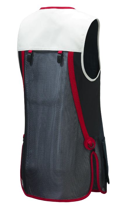 Gilet de tir Beretta Uniform Pro 20.20 Micro pour femme, en filet respirant et coton élastique, doté de détails perforés pour une ventilation optimale, idéal pour les compétitrices, avec poches extensibles et coupe élégante.
