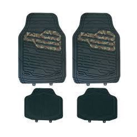 Eco-friendly car mats made from recycled PVC with a stylish camo design, waterproof and easy to clean, perfect for protecting against mud and moisture, set of 4 universal fit for all vehicle types.