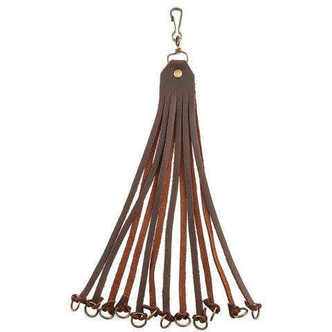 Étui de transport pour passereaux à la ceinture avec mousqueton et émerillon, idéal pour chasse de petits oiseaux comme les grives et alouettes, comprenant anneaux de 12 mm en acier bichromaté, longueur 20 cm et poids léger de 36 g, coloris brun