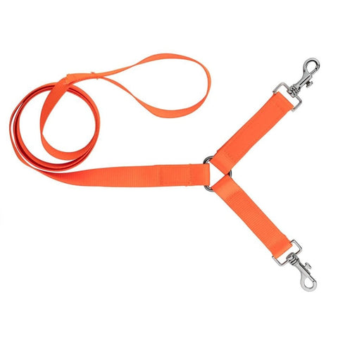 Laisse sangle nylon Country 2 chiens orange fluo - 1,30 m CH3255