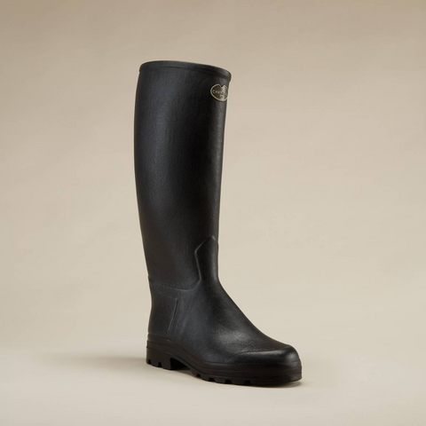 Bottes marron Le Chameau Saint-Hubert doublées cuir, bottes artisanales en caoutchouc naturel, chaussures imperméables élégantes et durables pour activités extérieures, protection optimale avec semelle bi-densité, confectionnées à la main, idéales pour randonnée et chasse
