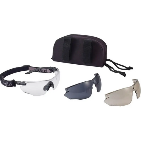 Lunettes BOLLE SAFETY Combat Kit Incolore avec Deux Ecrans + Harnais + Housse - Lunettes de protection