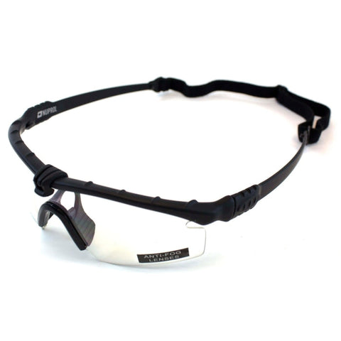 Lunettes de protection thermal Nuprol avec traitement anti-buée et anti-rayures, réglables grâce à un élastique, protection UV400, conformes EN166, disponibles en plusieurs coloris, idéales pour les joueurs d'airsoft à la recherche de confort et sécurité.