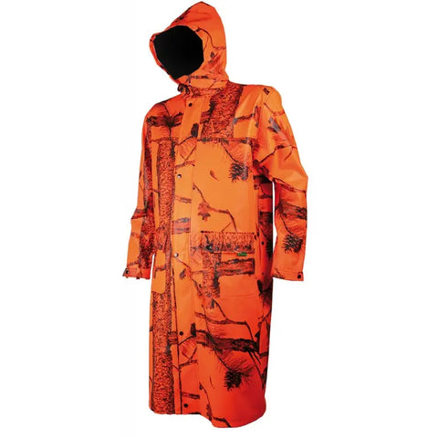 "Manteau Treeland en camo orange T427, idéal pour une visibilité et une protection optimales en milieu forestier."