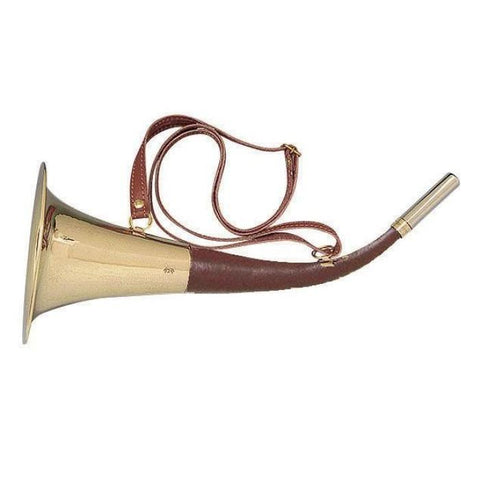 pack de deux trompes musicales en cuivre, incluant une trompe gainée cuir de 40 cm et une trompe de 12 cm, idéal pour cadeaux ou décoration musicale