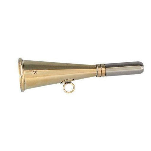 pack de deux trompes musicales en cuivre, incluant une trompe gainée cuir de 40 cm et une trompe de 12 cm, idéal pour cadeaux ou décoration musicale