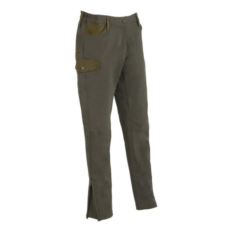 Pantalon femme droit kaki, imperméable et respirant, avec tissu extensible en polyester et élasthanne, conçu pour le confort et l'élégance active, idéal pour la randonnée et les activités de plein air, disponible en tailles 36 à 48, doté de multiples poches pratiques et coutures étanches pour une utilisation polyvalente et efficace.