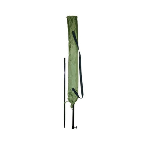 Parapluie de chasse en toile polyester avec pic en acier anti-corrosion, idéal pour les chasseurs en battue, de 2,30m de hauteur, inclinaison à 45° ou 90°, avec pochette et bandoulière de transport, diamètre de 1,70m pour une protection optimale.