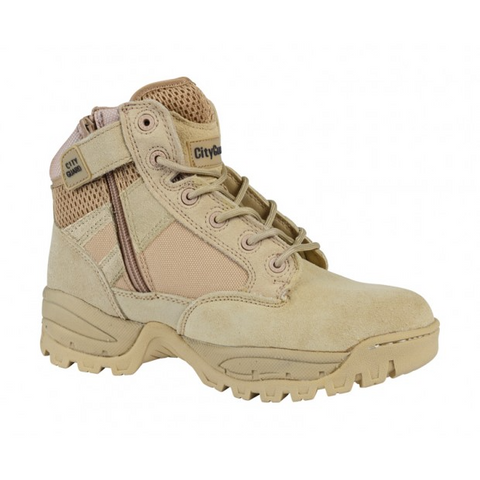 Chaussure Cityguard Megatech 6 One Zip EVO en cuir et nubuck kaki, adaptée pour professionnels, dotée d'une fermeture zippée et semelle antidérapante pour stabilité sur terrains difficiles