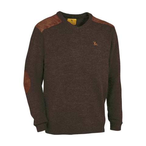 Image d'un pull col V avec empiècements contrastés en suédine, disponible en vert et bleu, taillé pour homme de la taille S à 3XL, parfait pour un usage hivernal et quotidien sur Shopify