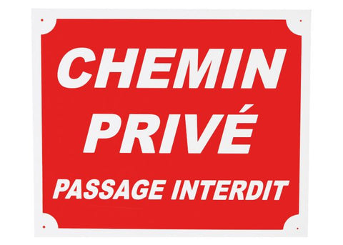 Panneau de signalisation Januel indiquant 'Chemin privé, passage interdit', idéal pour sécuriser l'accès aux propriétés privées, dimensions 25x30 cm, en plastique résistant aux intempéries, installation facile et visibilité optimale