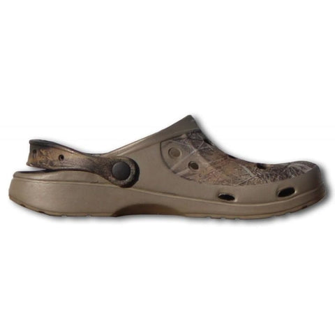 Sportchief ultra-lightweight EVA material footwear with Deep Forest camouflage design and rear foot strap, ideal for hunting and fishing with low maintenance and fast 24-hour shipping