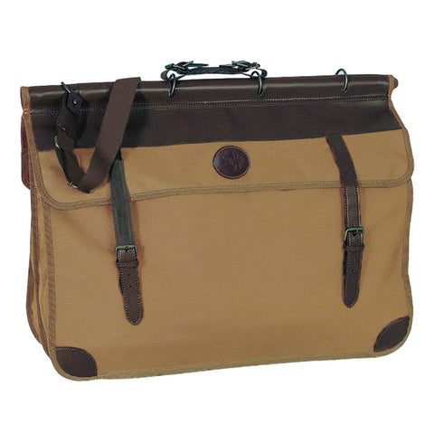 Sac de battue en toile 100% coton avec empiècements en cuir de buffle et deux grandes poches zippées, idéal pour la chasse, dimensions 65x26x47 cm
