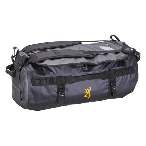 Image du sac de transport Browning Duffle montrant un grand espace de rangement avec plusieurs compartiments, idéal pour les chasseurs et tireurs sportifs cherchant à organiser et protéger leur équipement avec style et durabilité.