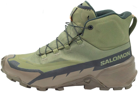 Chaussures de randonnée Salomon Cross Hike Tracker GTX en couleur verte, dotées de technologie GORE-TEX pour une imperméabilité et respirabilité maximales, idéales pour les terrains difficiles et les activités de plein air exigeantes. Conception robuste et semelle optimisée pour une adhérence fiable, parfaites pour les randonnées, trekking et explorations en extérieur.