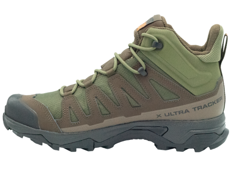 Chaussures Salomon X Ultra Tracker Mid GTX vertes avec technologie GORE-TEX imperméable, soutien renforcé de la cheville et semelle Contagrip pour traction optimale sur terrains accidentés, idéales pour randonnées et trekkings en plein air