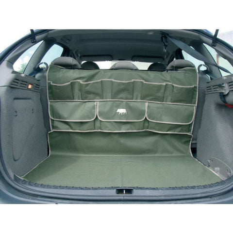Serviteur de coffre ROC IMPORT multipoches avec bâche amovible, protection complète pour coffre de voiture, organiseur auto en oxford imperméable et durable, fixation facile aux appuie-têtes, rangement optimal pour véhicule