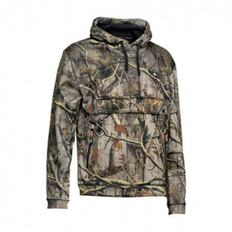 Image du Sweatshirt à capuche Percussion, parfait pour la chasse et la pêche, offrant chaleur et confort avec sa capuche réglable et sa poche kangourou, idéal pour les activités de plein air.