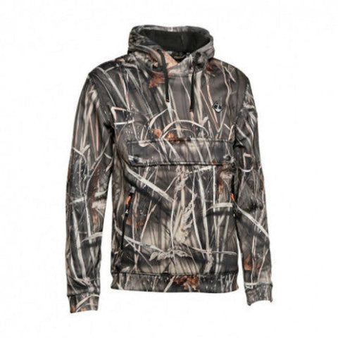 Image du Sweatshirt à capuche Percussion, parfait pour la chasse et la pêche, offrant chaleur et confort avec sa capuche réglable et sa poche kangourou, idéal pour les activités de plein air.