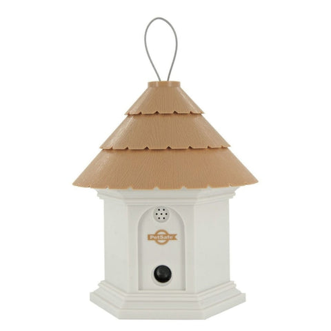 Système anti-aboiement PetSafe pour chiens utilisant des ultrasons, idéal pour une utilisation en extérieur, discret et efficace, détecte les aboiements jusqu'à 15 mètres, avec micro intégré et programmation digitale, fonctionne avec une pile 9V