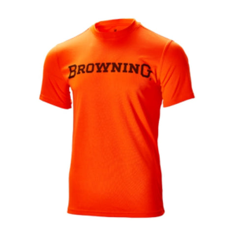 Un T-shirt Browning Teamspirit en couleur Orange Blaze, idéal pour les chasseurs cherchant à augmenter leur visibilité grâce à sa teinte haute visibilité tout en bénéficiant du confort offert par son tissu respirant et léger. Parfait pour les activités de plein air et la chasse.