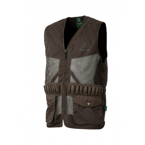 Gilet de chasse Treeland en maille, léger et silencieux, idéal pour chasse par temps sec avec 20 cartouchières, poches pratiques et carnier intégré, confectionné en coton polyester pour confort et robustesse