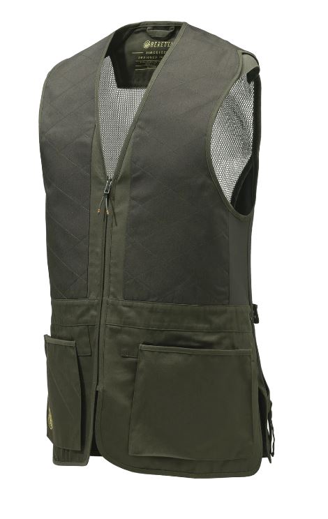 Gilet Beretta Tredi pour tir sportif, conçu avec du coton lourd et un dos en filet 3D pour une ventilation optimale, doté d'inserts élastiques pour ajustement et liberté de mouvement, idéal pour compétitions et séances de tir en été