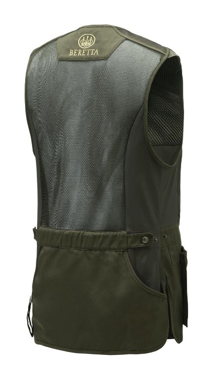 Gilet Beretta Tredi pour tir sportif, conçu avec du coton lourd et un dos en filet 3D pour une ventilation optimale, doté d'inserts élastiques pour ajustement et liberté de mouvement, idéal pour compétitions et séances de tir en été