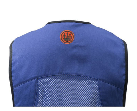 Gilet de tir Beretta Full Mesh en filet respirant avec bande d’épaule en coton, idéal pour le tir sportif par temps chaud, poches avant pour cartouches et attache casque, disponible en plusieurs coloris et tailles