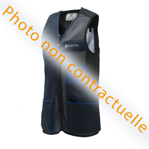 Gilet Beretta Uniform Pro 20.20 pour tir sportif, respirant et ajustable, conçu avec un filet 3D élastique pour une ventilation optimale et un confort supérieur, idéal pour les compétitions de tir, featuring poches avant extensibles et bande d'épaule en microsuède perforée